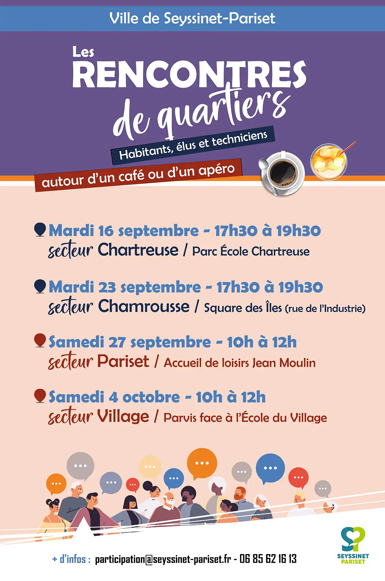 Affiche des rencontres de quartier de l'automne 2025.